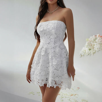 MQTIME  -  Summer New Simple Solid Color Women Embroidered Short Dress Sexy Strapless Female Evening Dresses